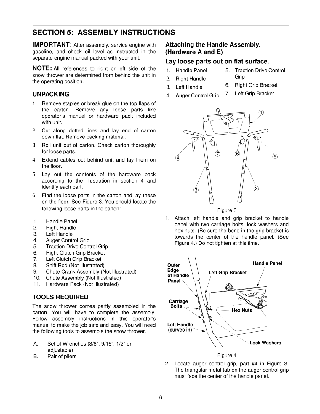 MTD E6A4E, E664F, E662H, E644E, E642E manual Assembly Instructions, Unpacking, Tools Required 