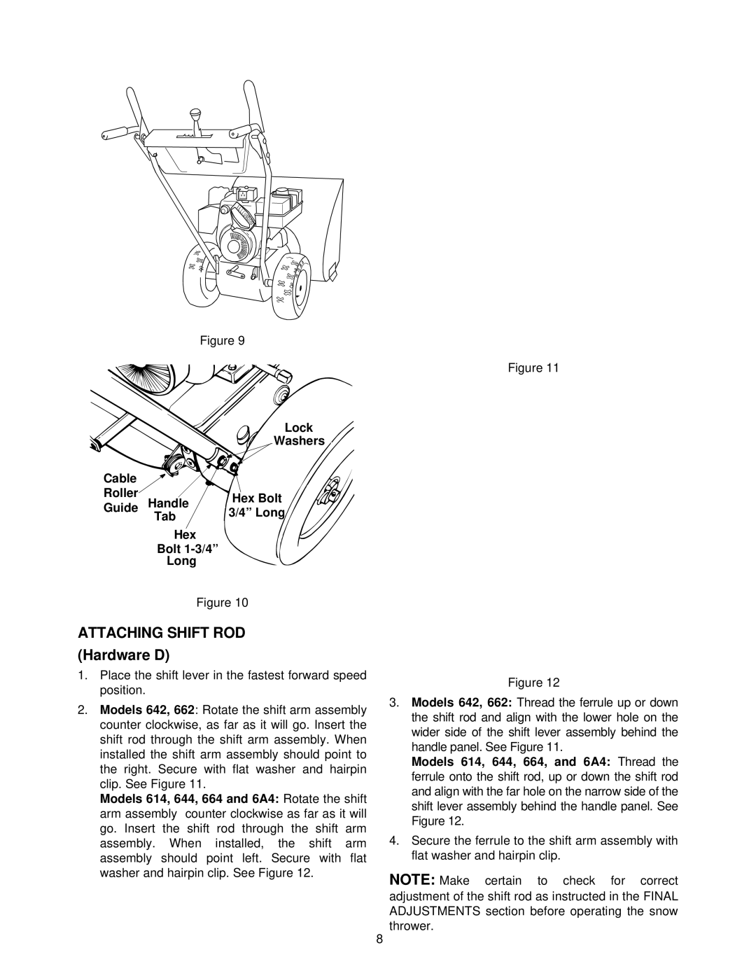 MTD E644E, E664F, E6A4E, E662H, E642E manual Attaching Shift ROD, Hardware D 