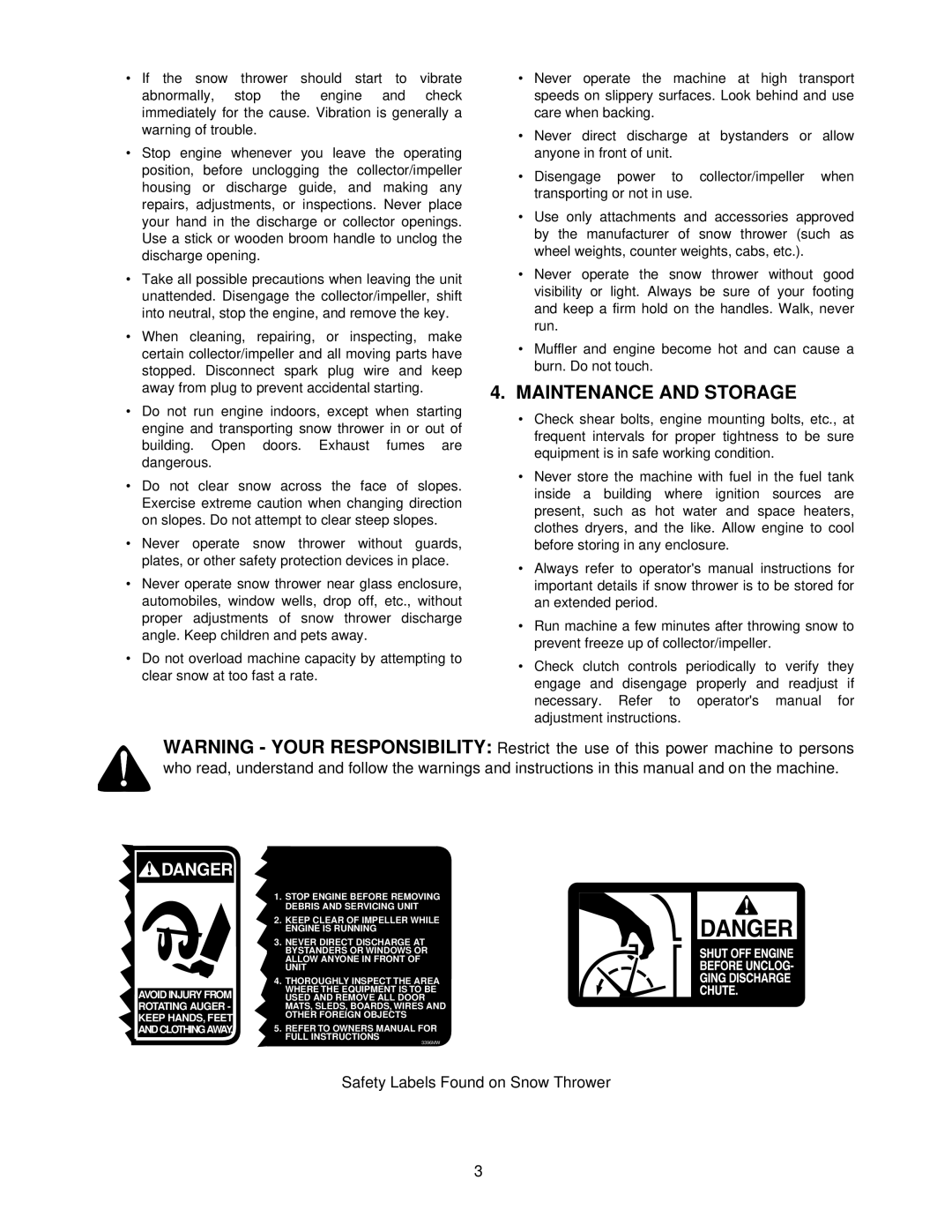 MTD E665E, E645E, 615 manual Maintenance and Storage 