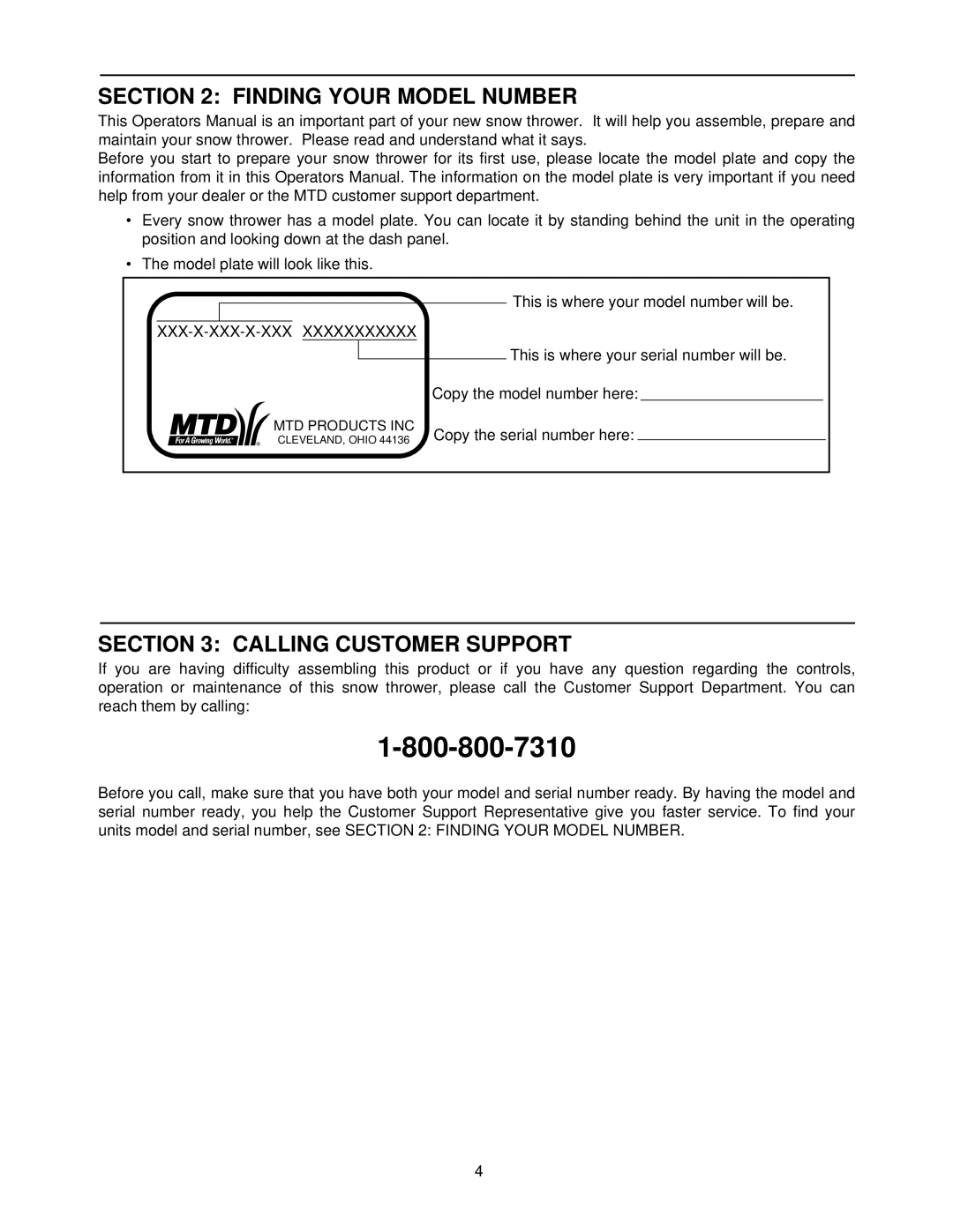 MTD E645E, E665E, 615 manual Finding Your Model Number, Calling Customer Support 