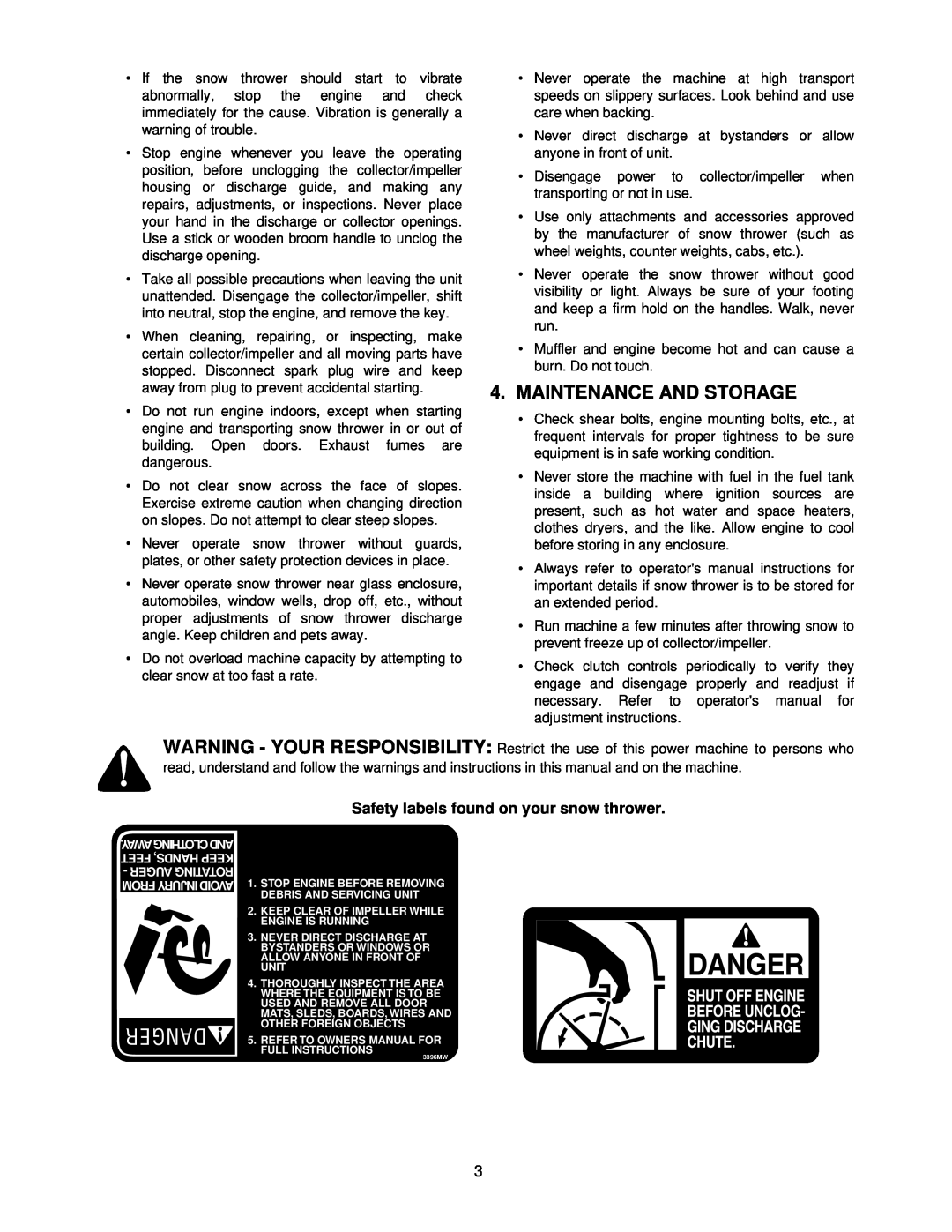 MTD E760, E740 manual Maintenance And Storage, Danger 