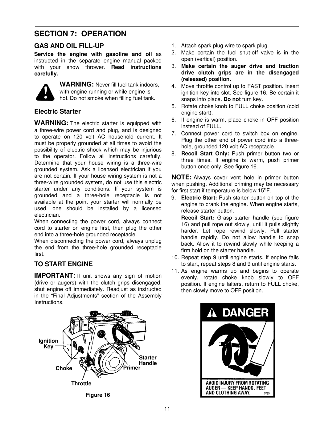 MTD E760, E740 manual Operation, GAS and OIL FILL-UP, To Start Engine, Ignition Key Starter Choke Handle Primer Throttle 