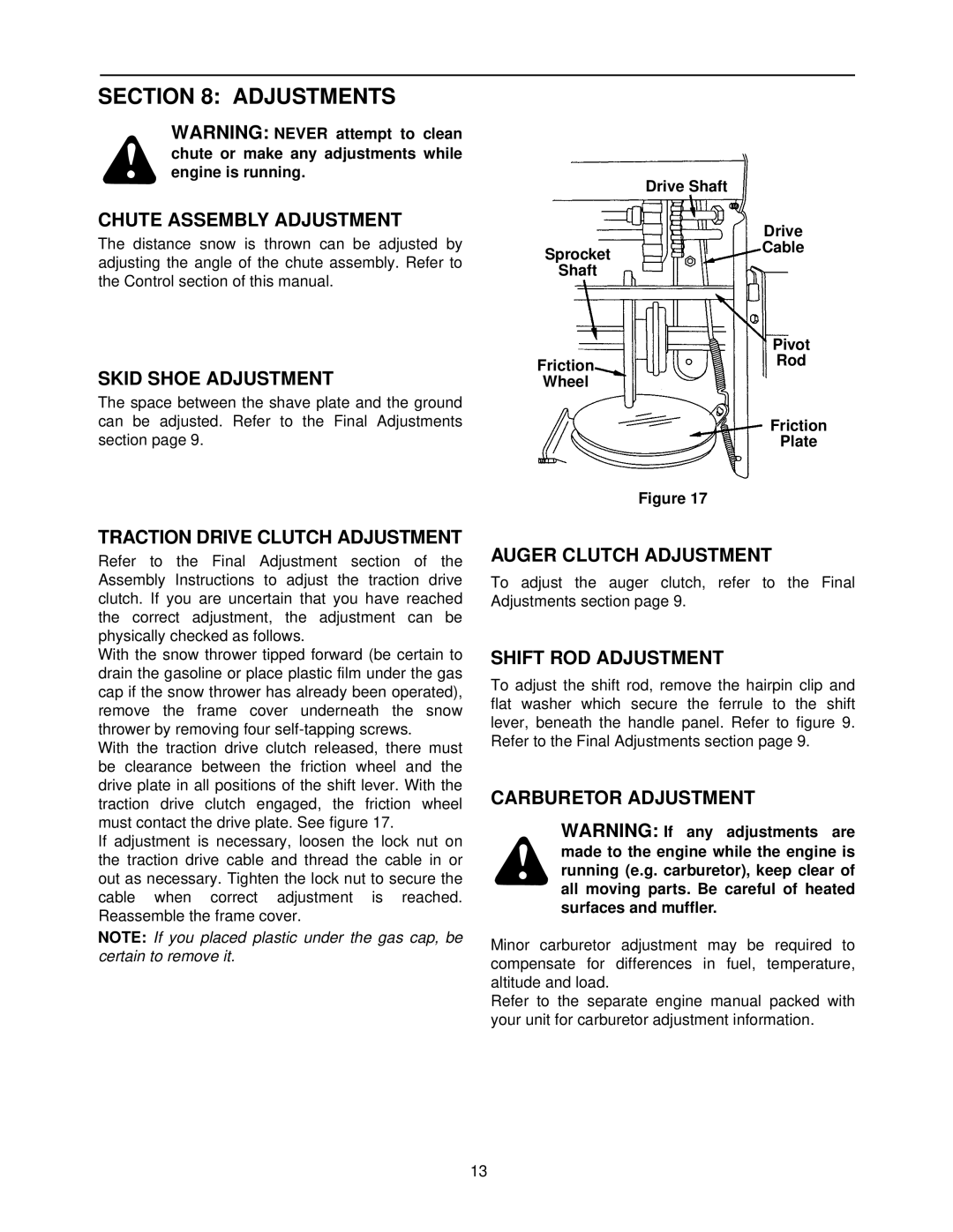 MTD E760, E740 manual Adjustments 