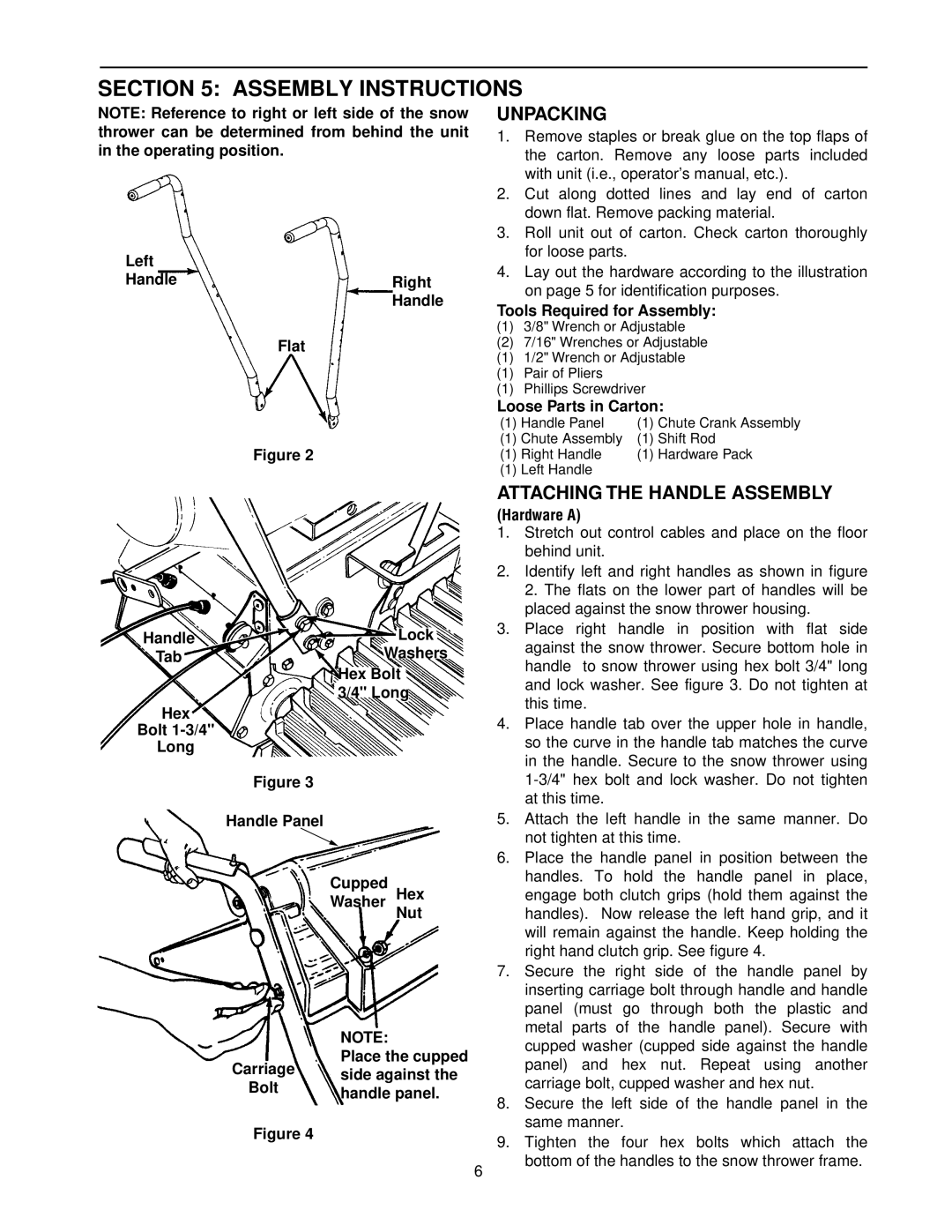 MTD E740, E760 manual Assembly Instructions, Unpacking, Attaching the Handle Assembly 