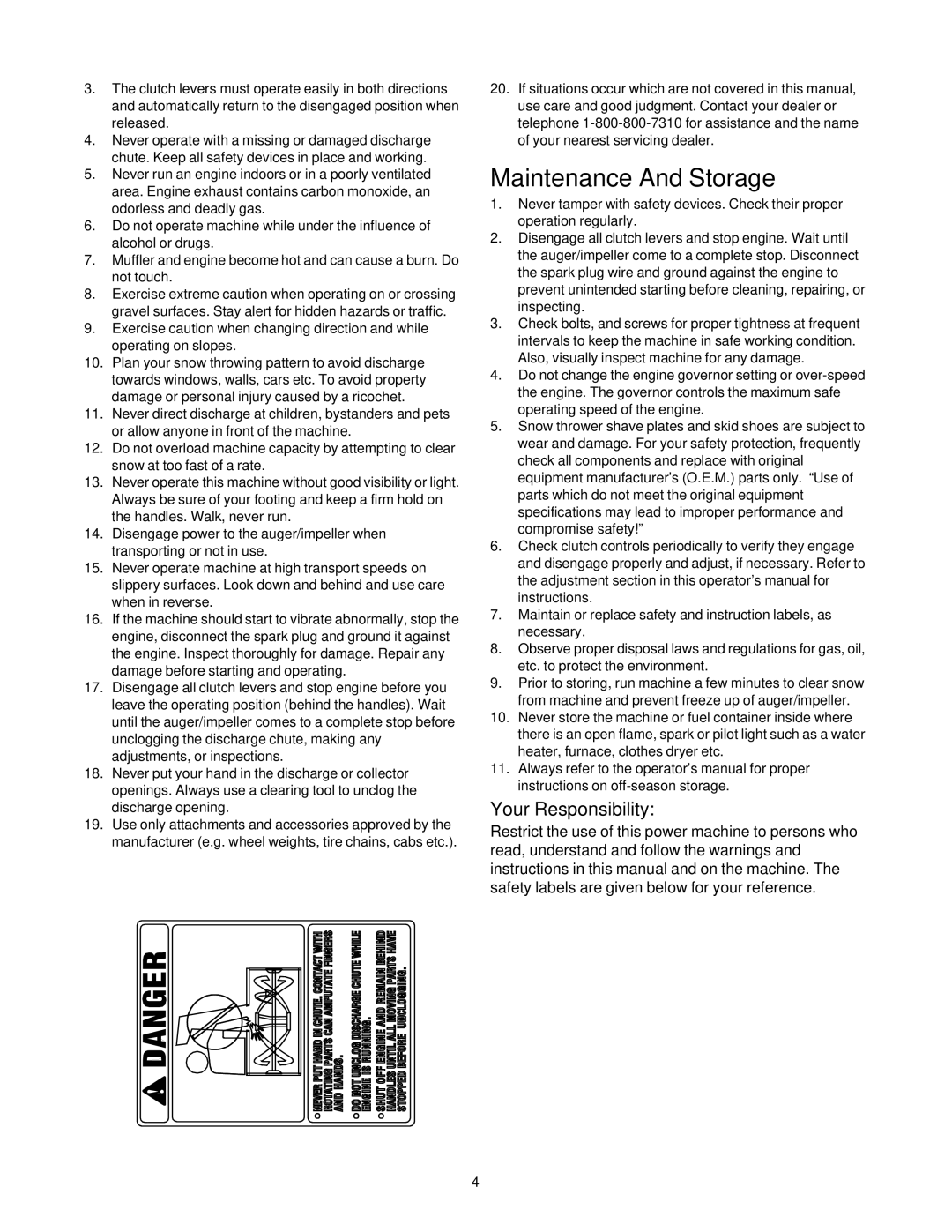 MTD E740F manual Maintenance And Storage, Your Responsibility 