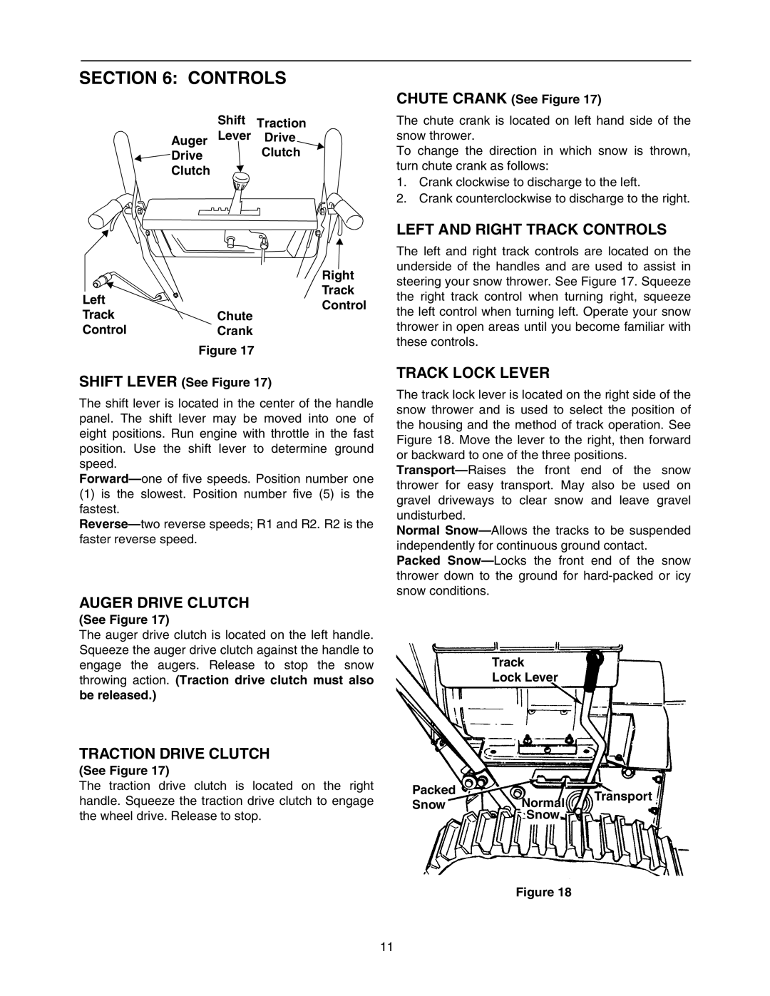 MTD E762F manual Auger Drive Clutch, Traction Drive Clutch, Left and Right Track Controls, Track Lock Lever 