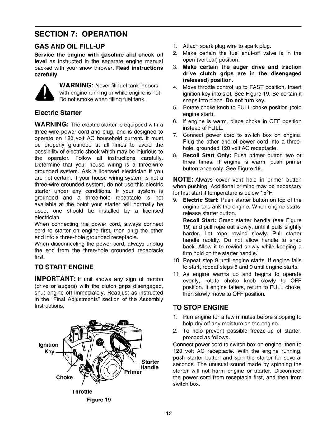 MTD E762F manual Operation, GAS and OIL FILL-UP, To Start Engine, To Stop Engine 