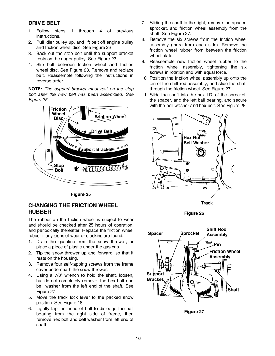 MTD E762F manual Drive Belt, Changing the Friction Wheel Rubber 