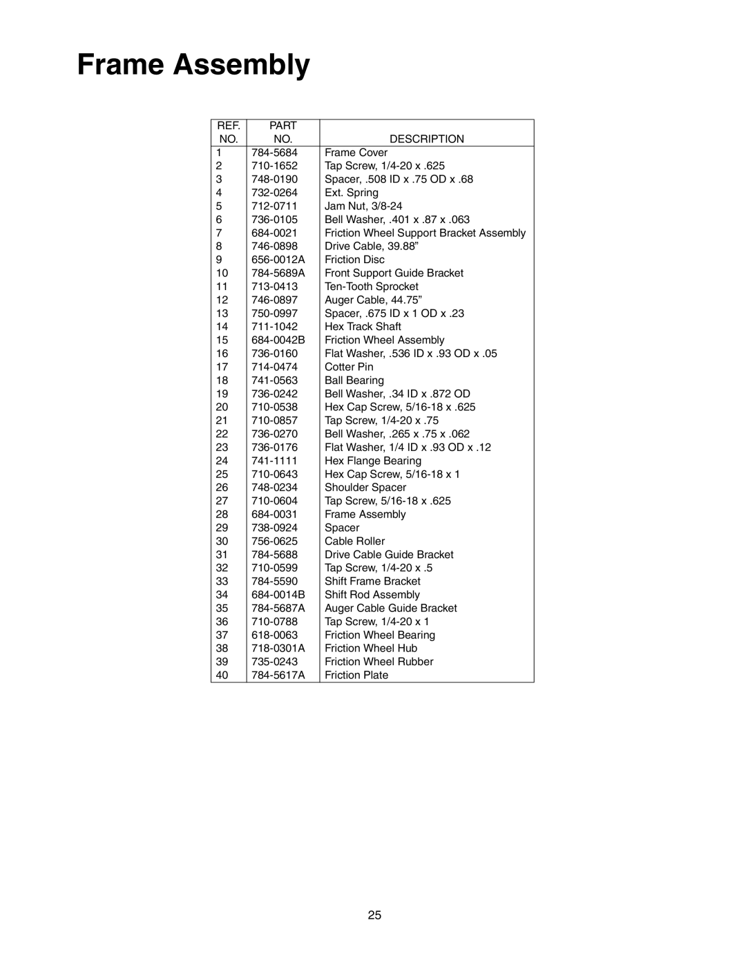 MTD E762F manual Frame Assembly 