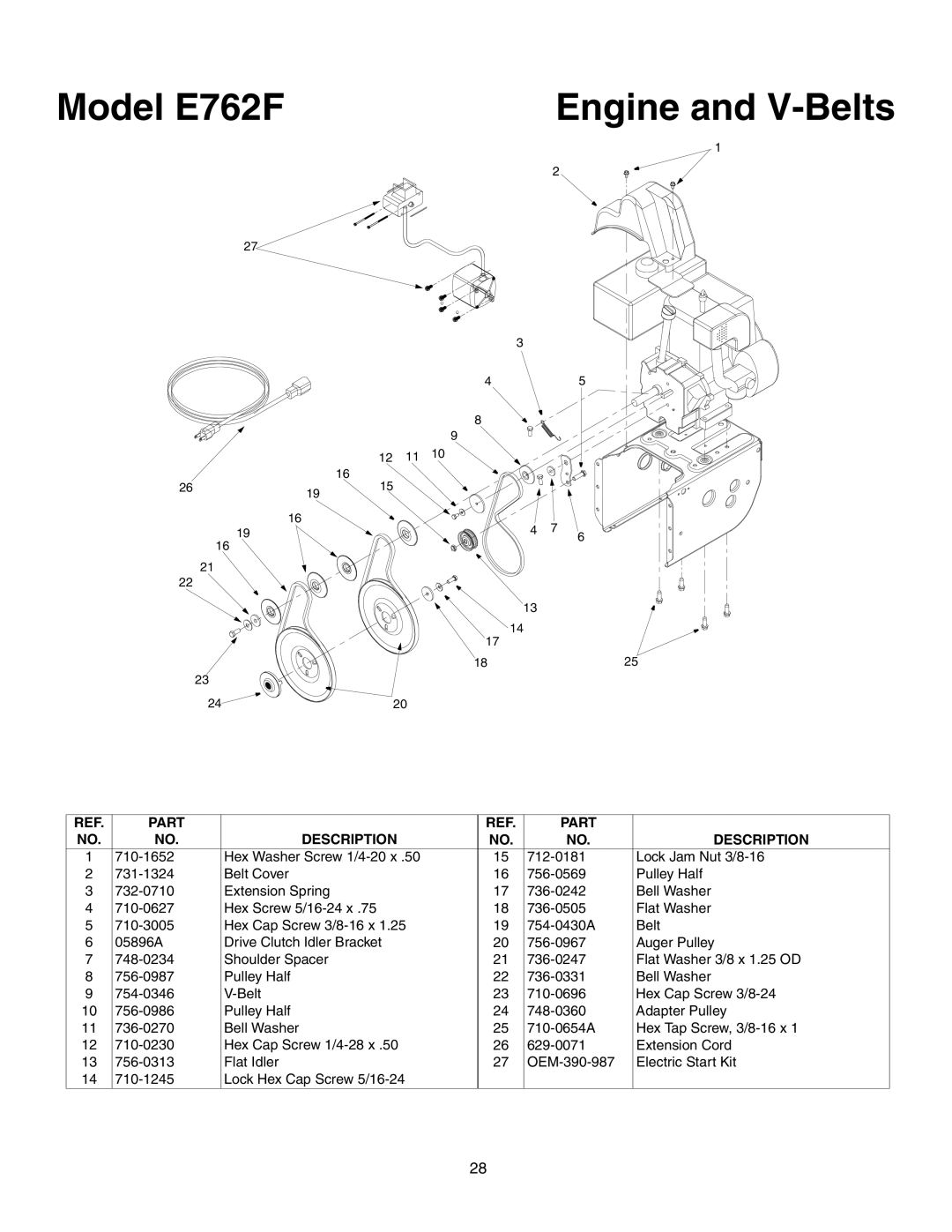 MTD manual Model E762F Engine and V-Belts 