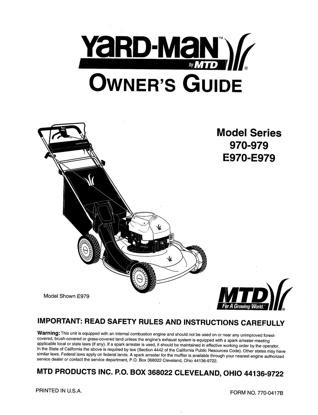 MTD 970-979, E970-E979 manual 