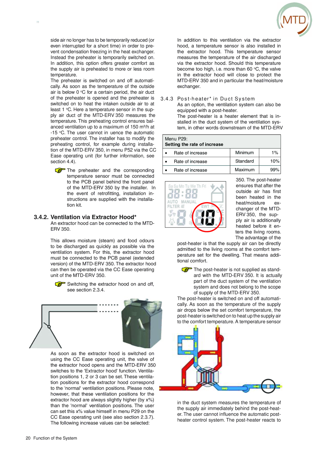 MTD ERV 365, ERV 350 manual Ventilation via Extractor Hood, Post-heater* in Duct System 