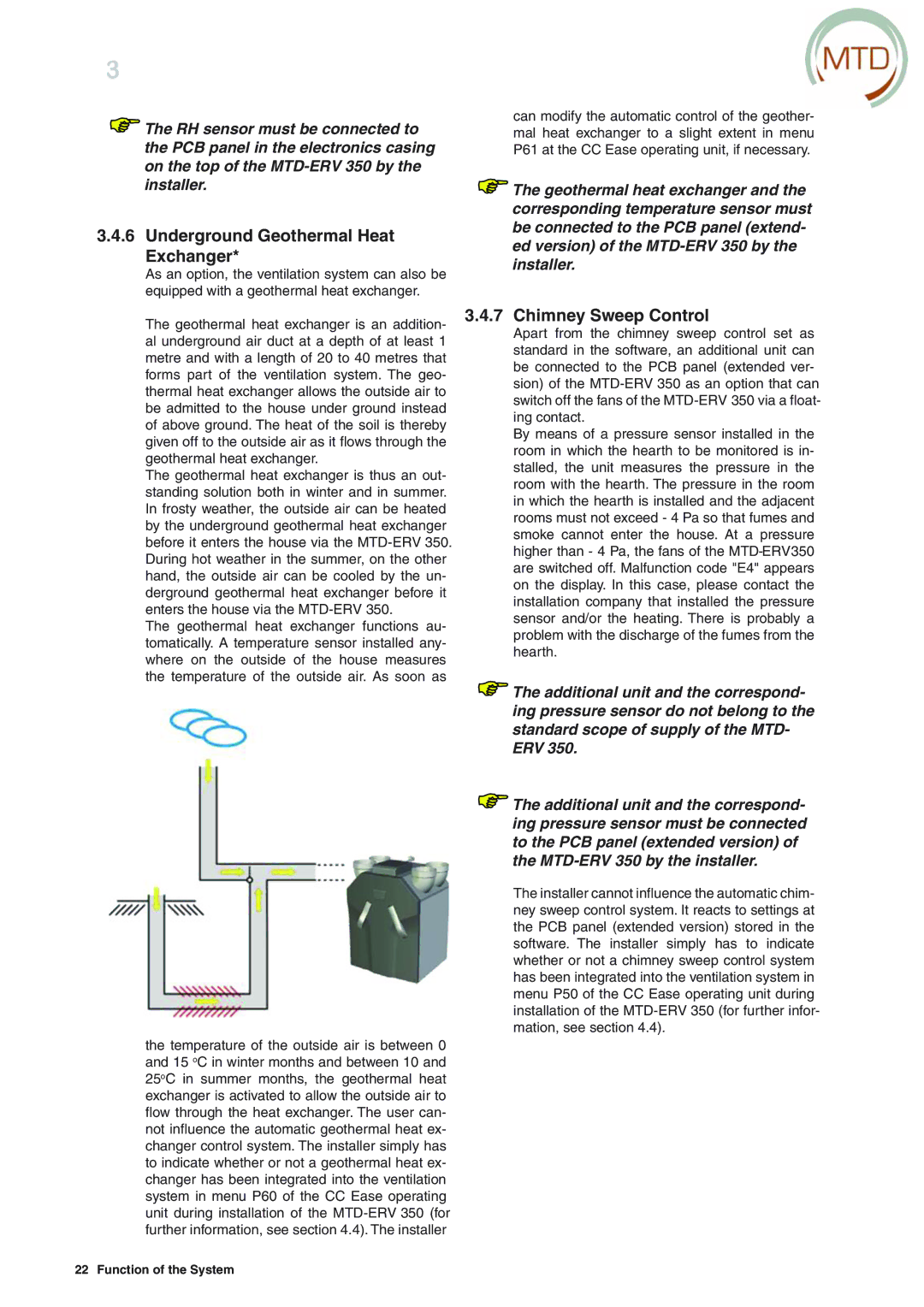 MTD ERV 365, ERV 350 manual Underground Geothermal Heat Exchanger, Chimney Sweep Control 