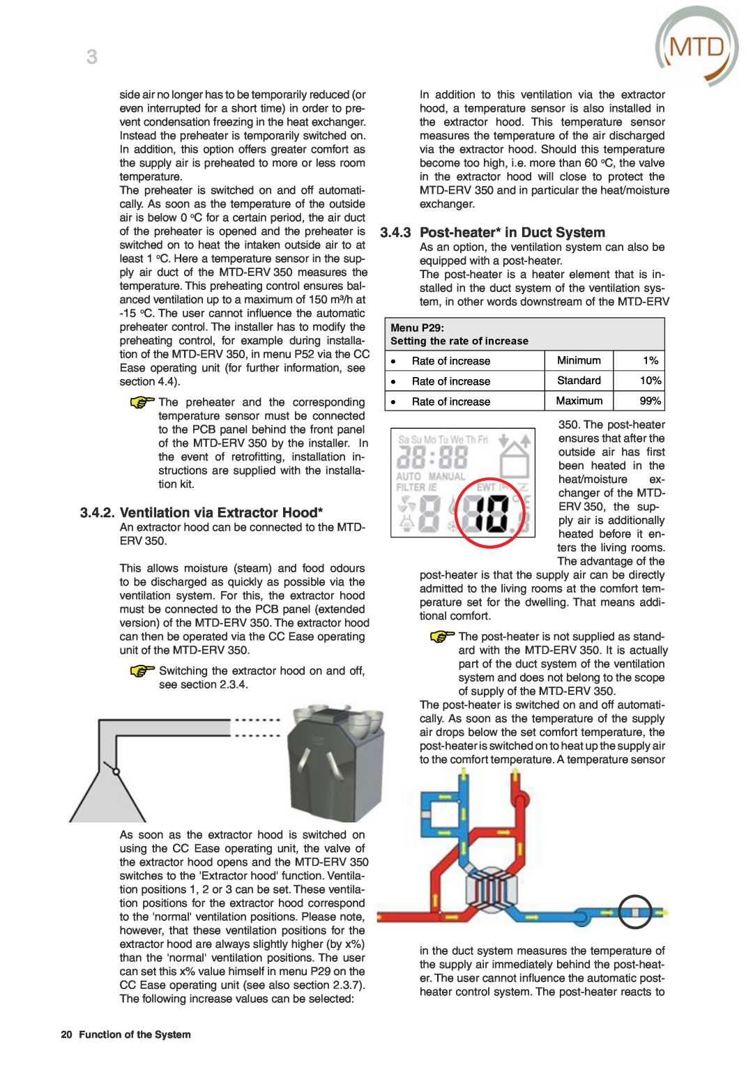 MTD ERV 365, ERV 350 manual Ventilation via Extractor Hood, Post-heater* in Duct System 