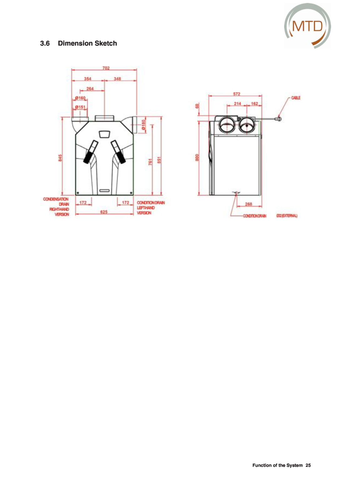 MTD ERV 350, ERV 365 manual Dimension Sketch, Function of the System 