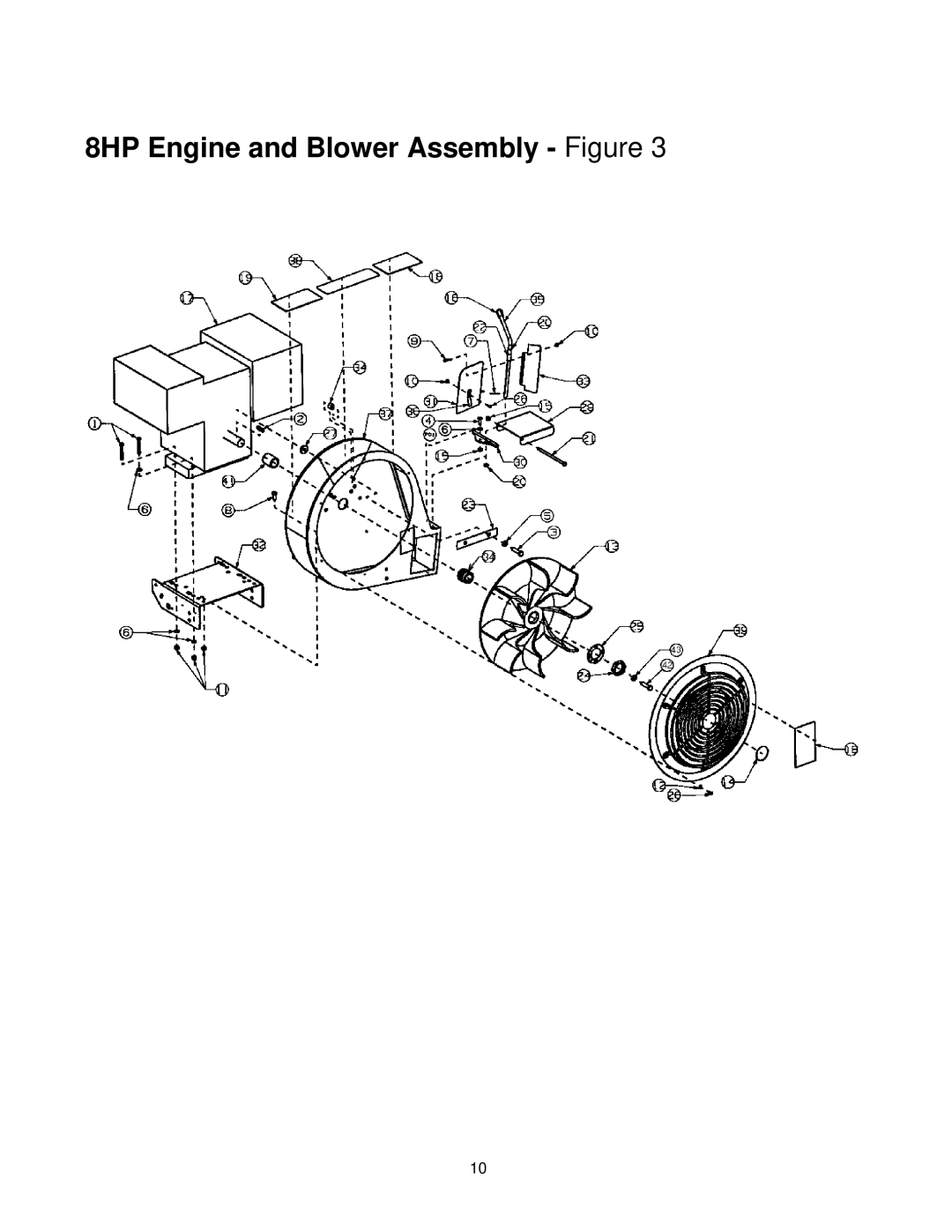 MTD F5, F8 manual 8HP Engine and Blower Assembly Figure 