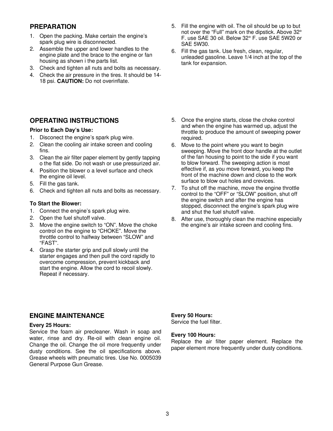 MTD F5, F8 manual Preparation 