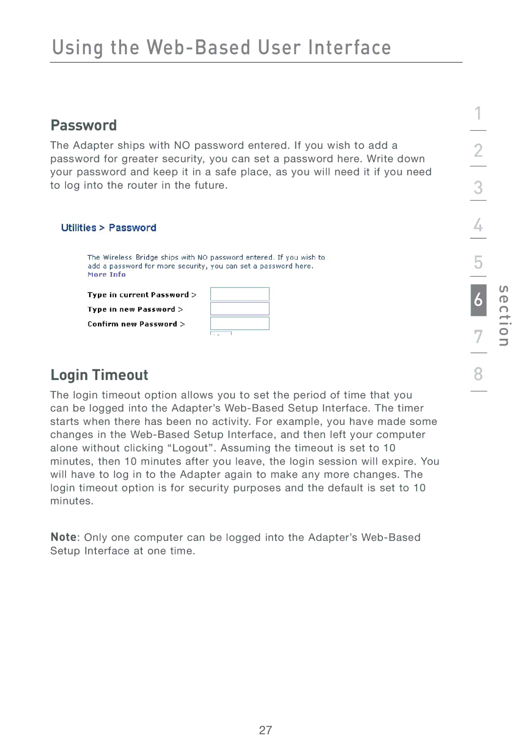 MTD F5D7330UK manual Password, Login Timeout 