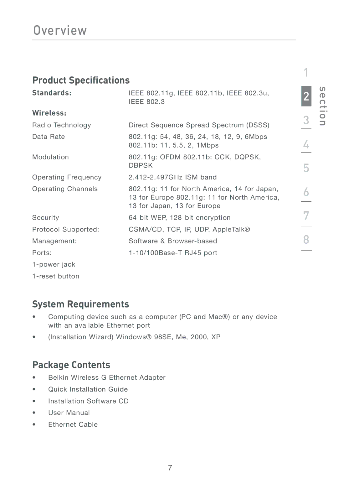 MTD F5D7330UK manual Product Specifications, System Requirements, Package Contents 