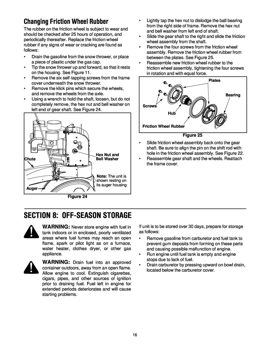 MTD H660G manual Changing Friction Wheel Rubber, Off-Season Storage 