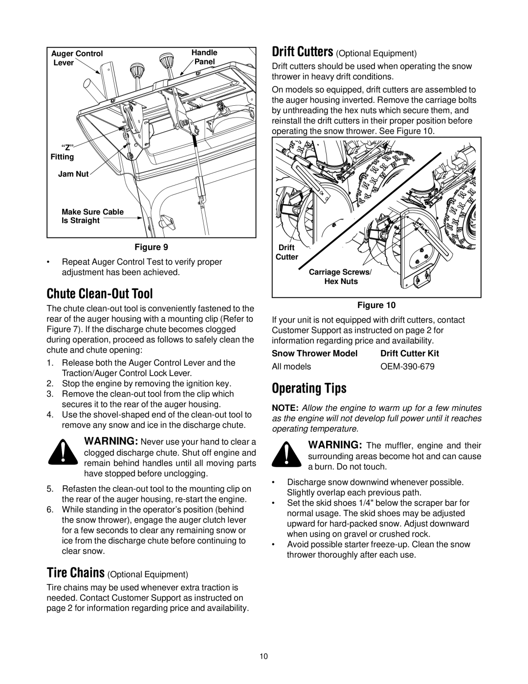 MTD H660G manual Chute Clean-Out Tool, Operating Tips 