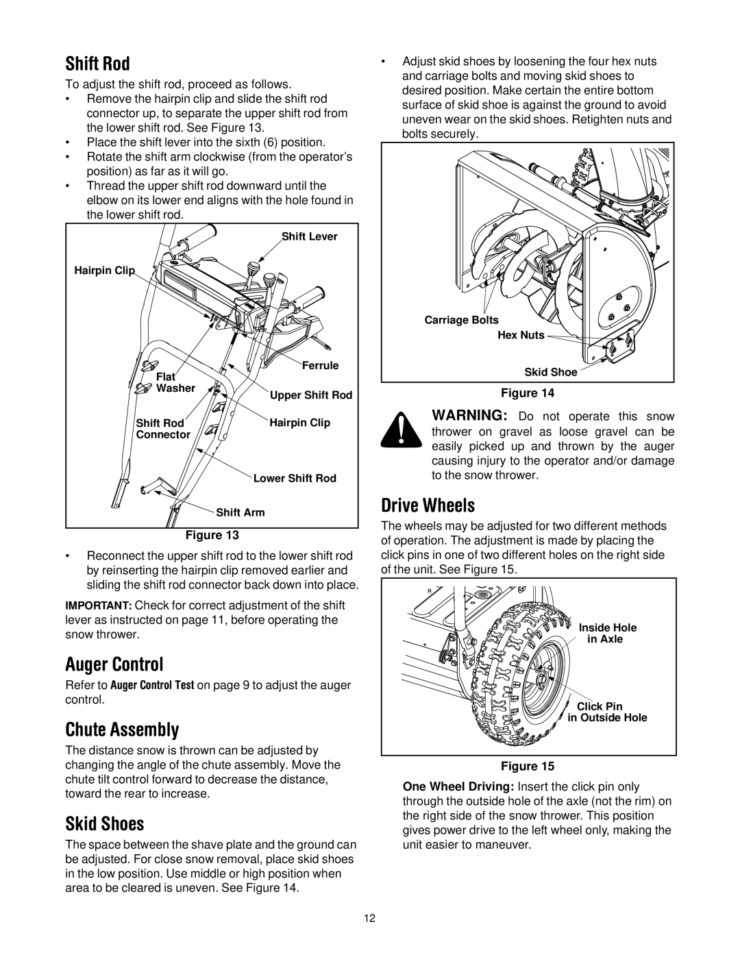 MTD H660G manual Shift Rod, Auger Control, Chute Assembly, Skid Shoes, Drive Wheels 