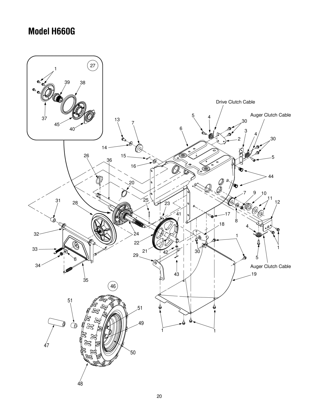 MTD H660G manual Drive Clutch Cable Auger Clutch Cable 