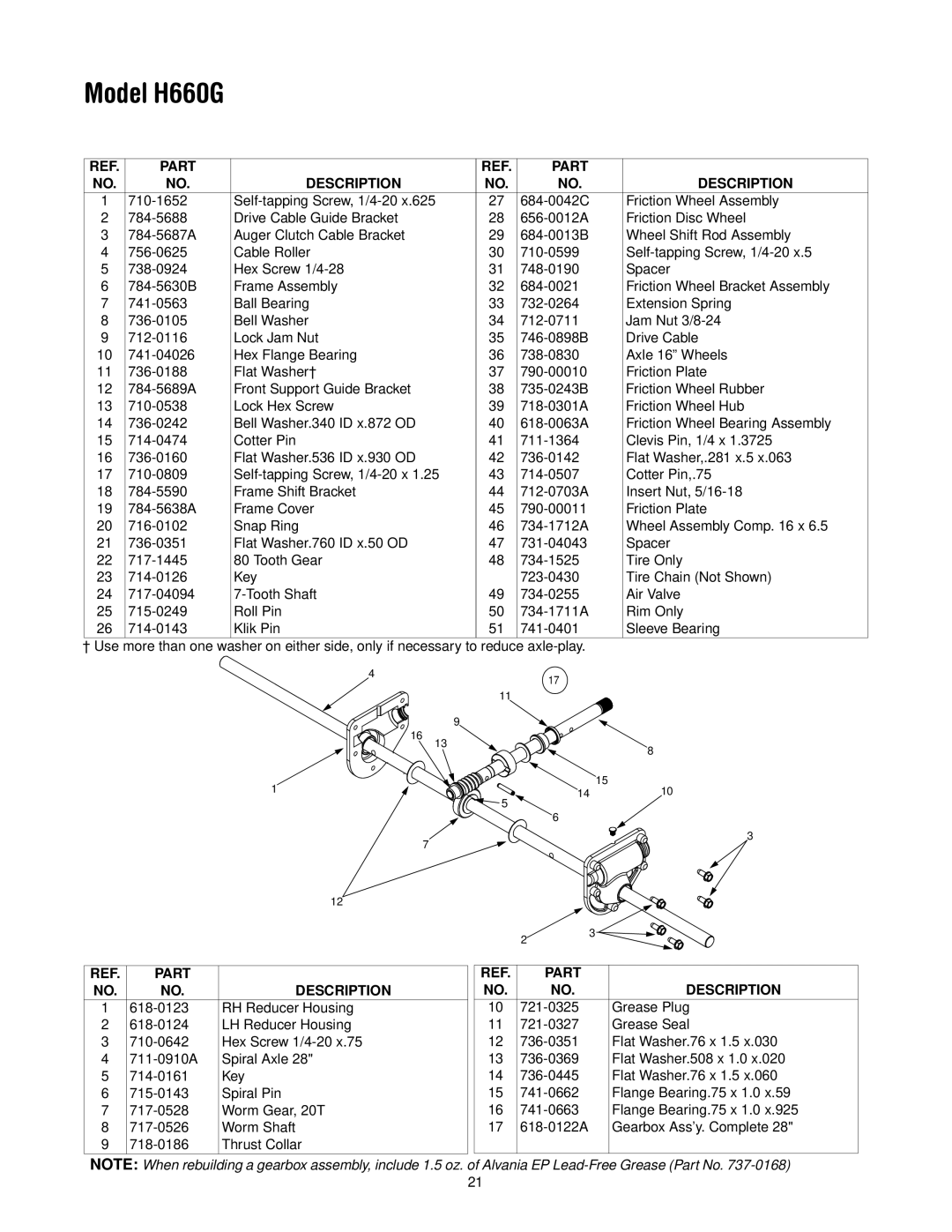 MTD H660G manual Part Description 