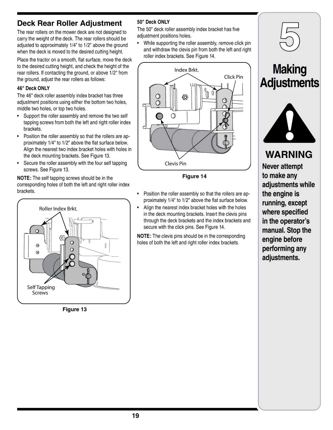 MTD i1046, i1050 warranty Deck Rear Roller Adjustment, Deck only 