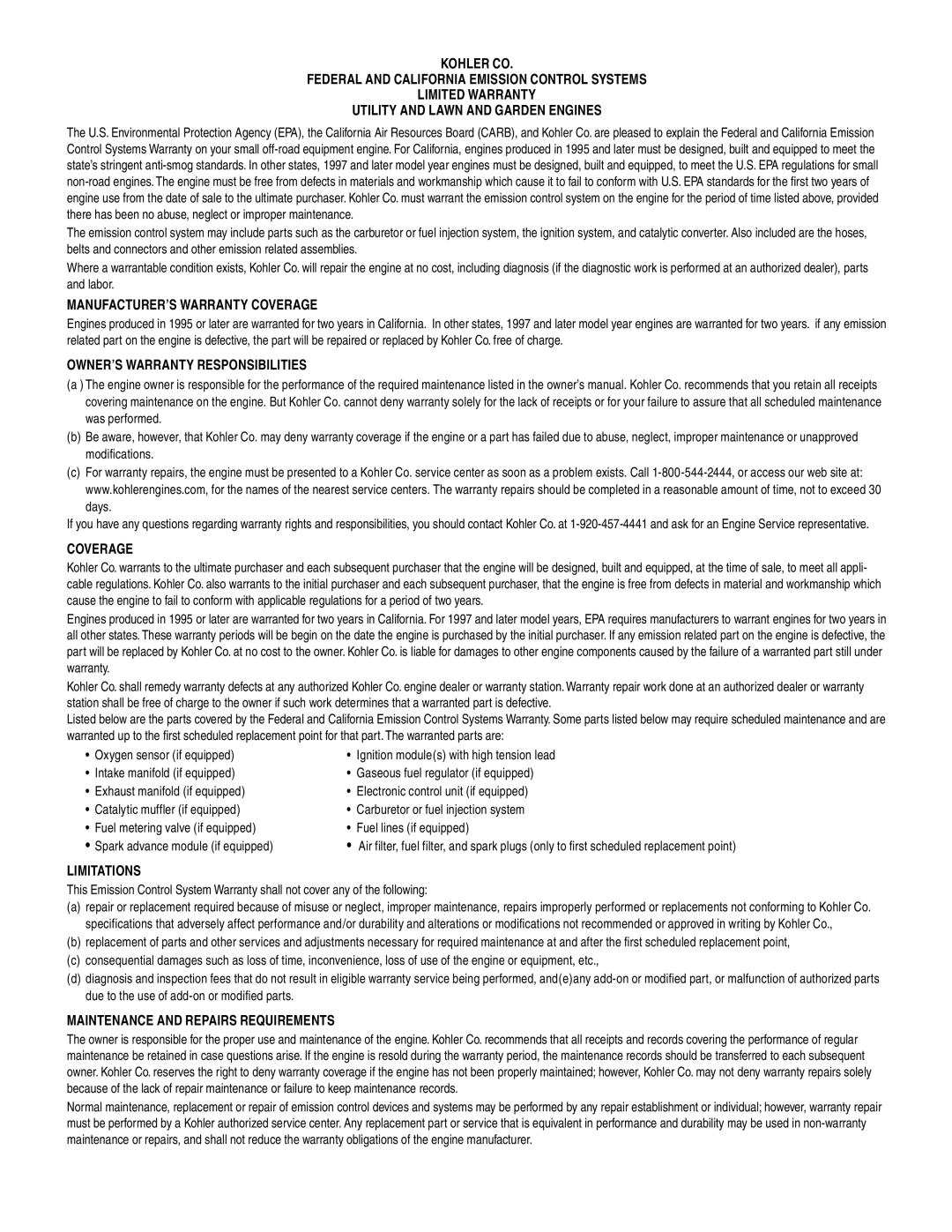 MTD i1046, i1050 warranty MANUFACTURER’S Warranty Coverage 