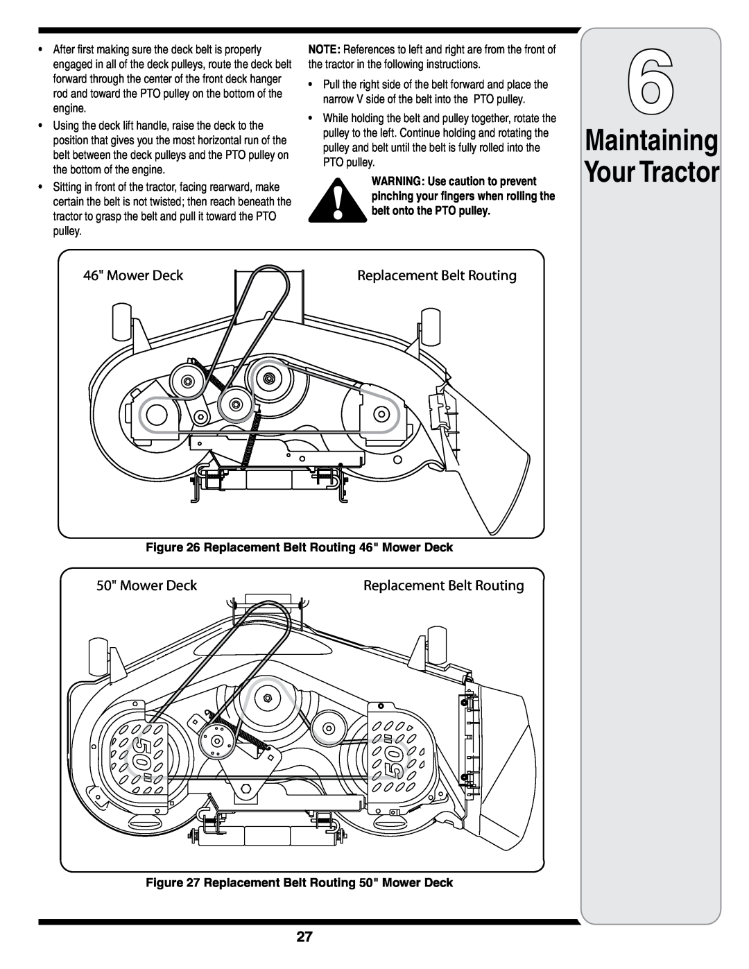 MTD i1046, i1050 warranty Replacement Belt Routing 46 Mower Deck, Replacement Belt Routing 50 Mower Deck 