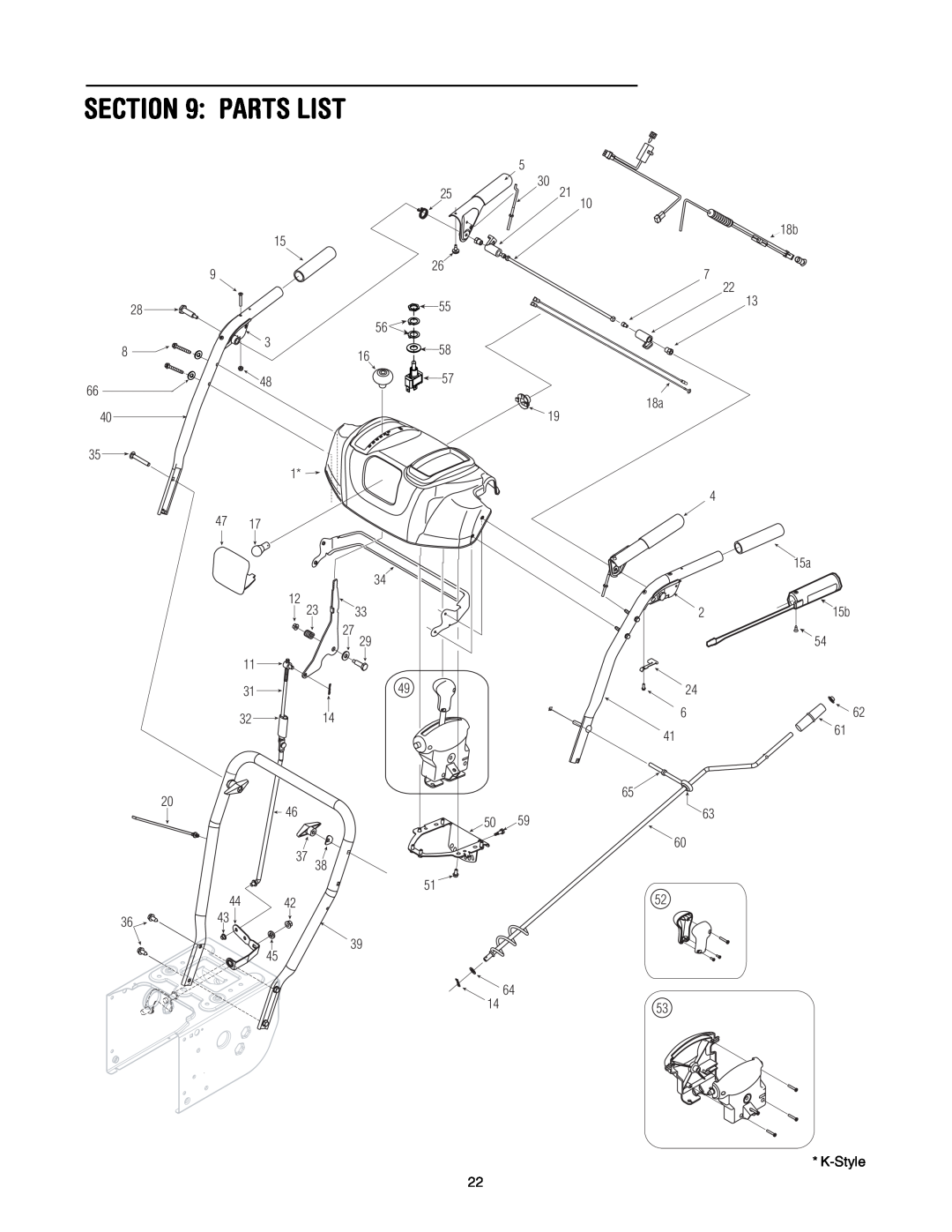 MTD L-Style manual Parts List, K-Style, 15a 215b 