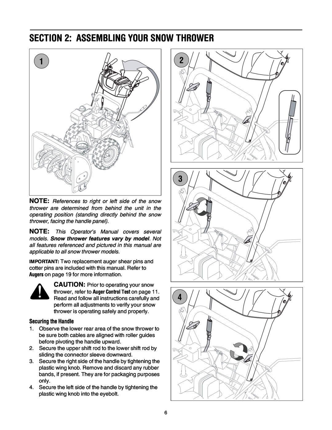 MTD L-Style manual Assembling Your Snow Thrower, Securing the Handle 