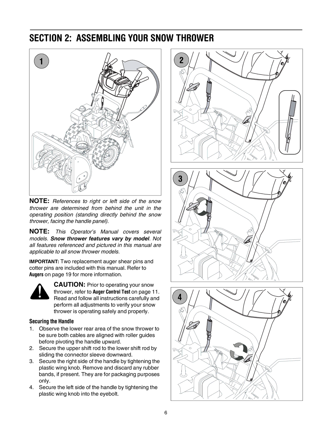 MTD L-Style manual Assembling Your Snow Thrower, Securing the Handle 