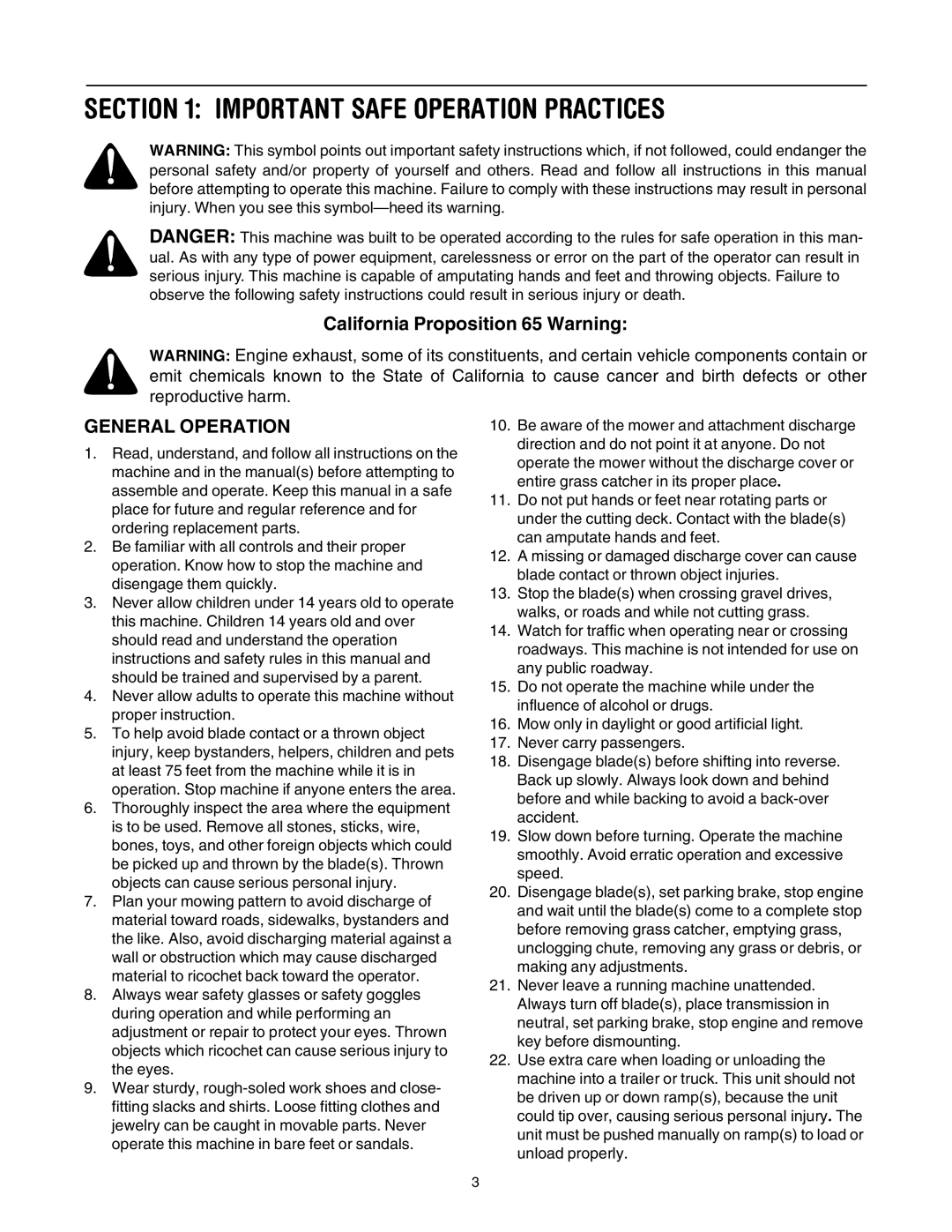 MTD Lawn Tracto manual Important Safe Operation Practices, General Operation 