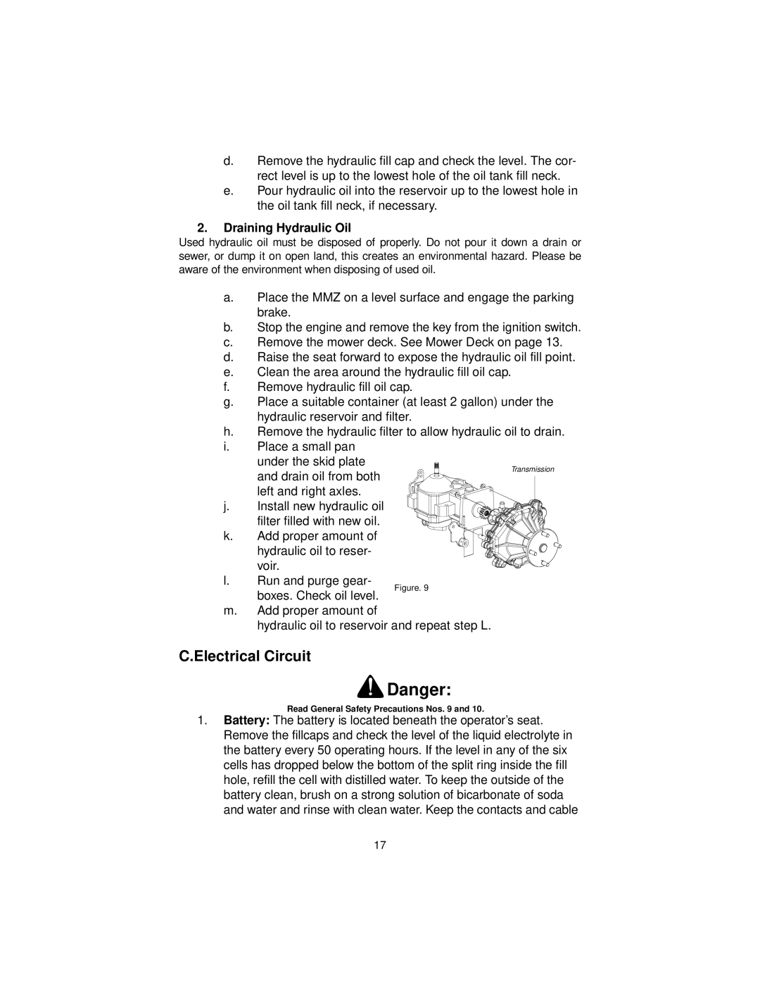 MTD MMZ 2254, MMZ 2554, MMZ 2560 service manual Electrical Circuit, Draining Hydraulic Oil 