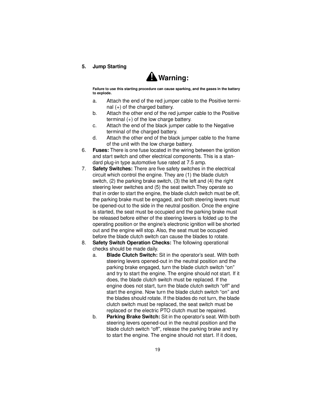 MTD MMZ 2560, MMZ 2554, MMZ 2254 service manual Jump Starting 