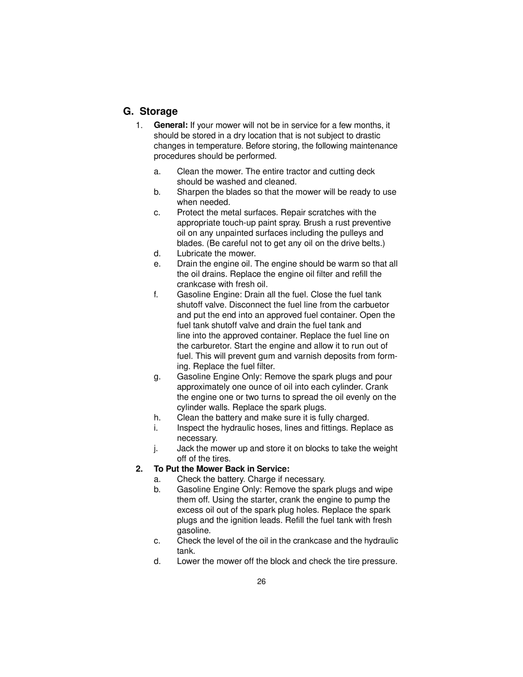 MTD MMZ 2254, MMZ 2554, MMZ 2560 service manual Storage, To Put the Mower Back in Service 