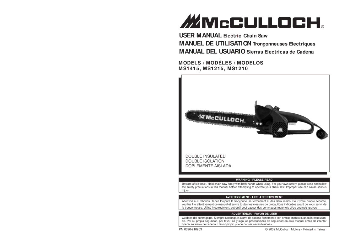 MTD MS1210, ms1415, MS1215 user manual Models / Modéles / Modelos 