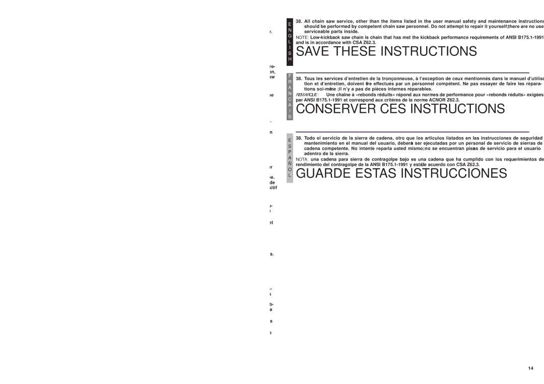 MTD ms1415, MS1210, MS1215 user manual Conserver CES Instructions, Guarde Estas Instrucciones 