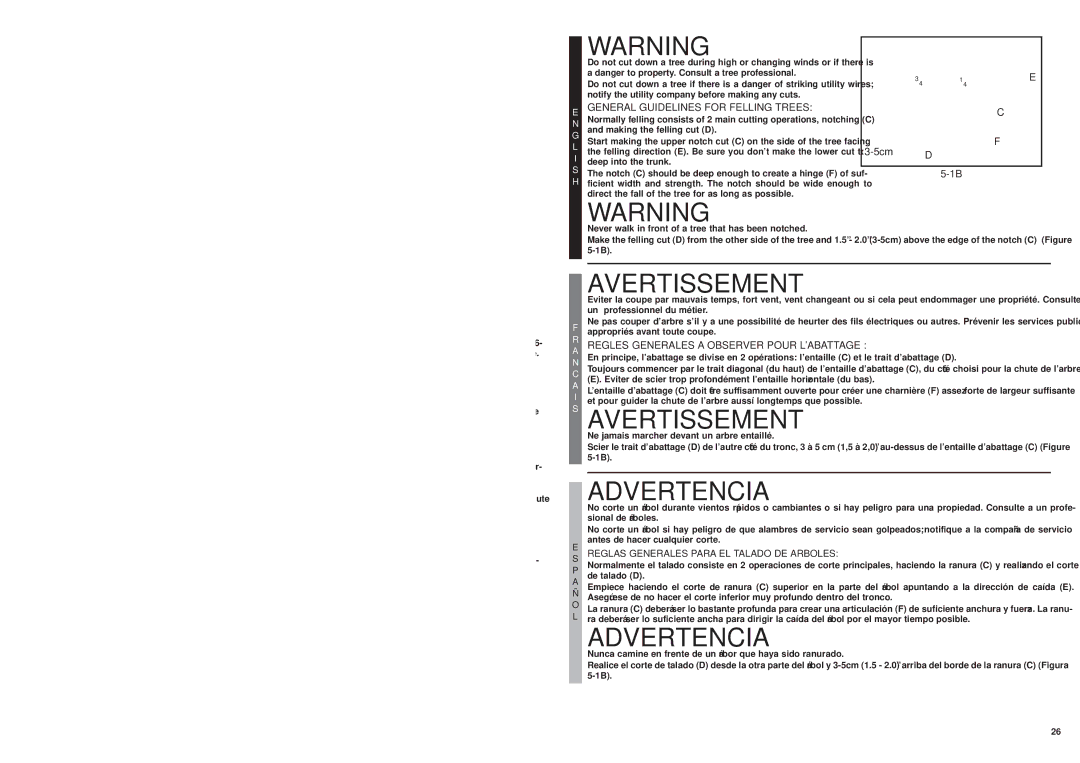 MTD ms1415, MS1210, MS1215 user manual General Guidelines for Felling Trees, Regles Generales a Observer Pour L’ABATTAGE 