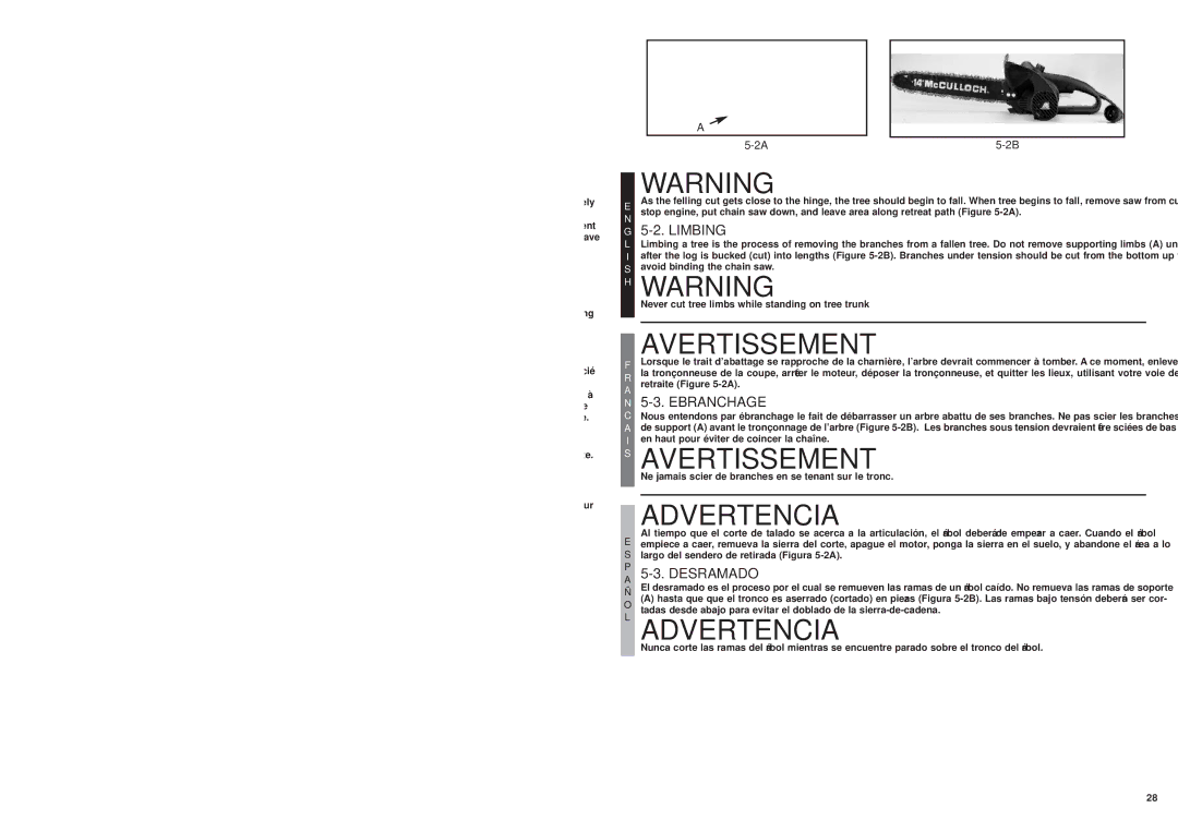 MTD MS1210, ms1415, MS1215 user manual Felling CUT, Trait D’ABATTAGE 