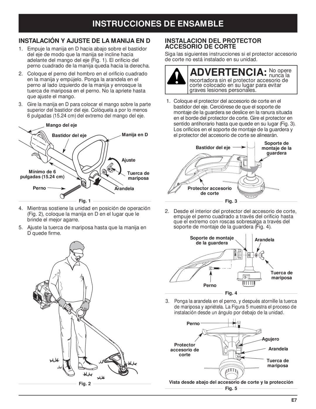 MTD MT700 manual Advertencia No opere, Instrucciones DE Ensamble, Instalación Y Ajuste DE LA Manija EN D 