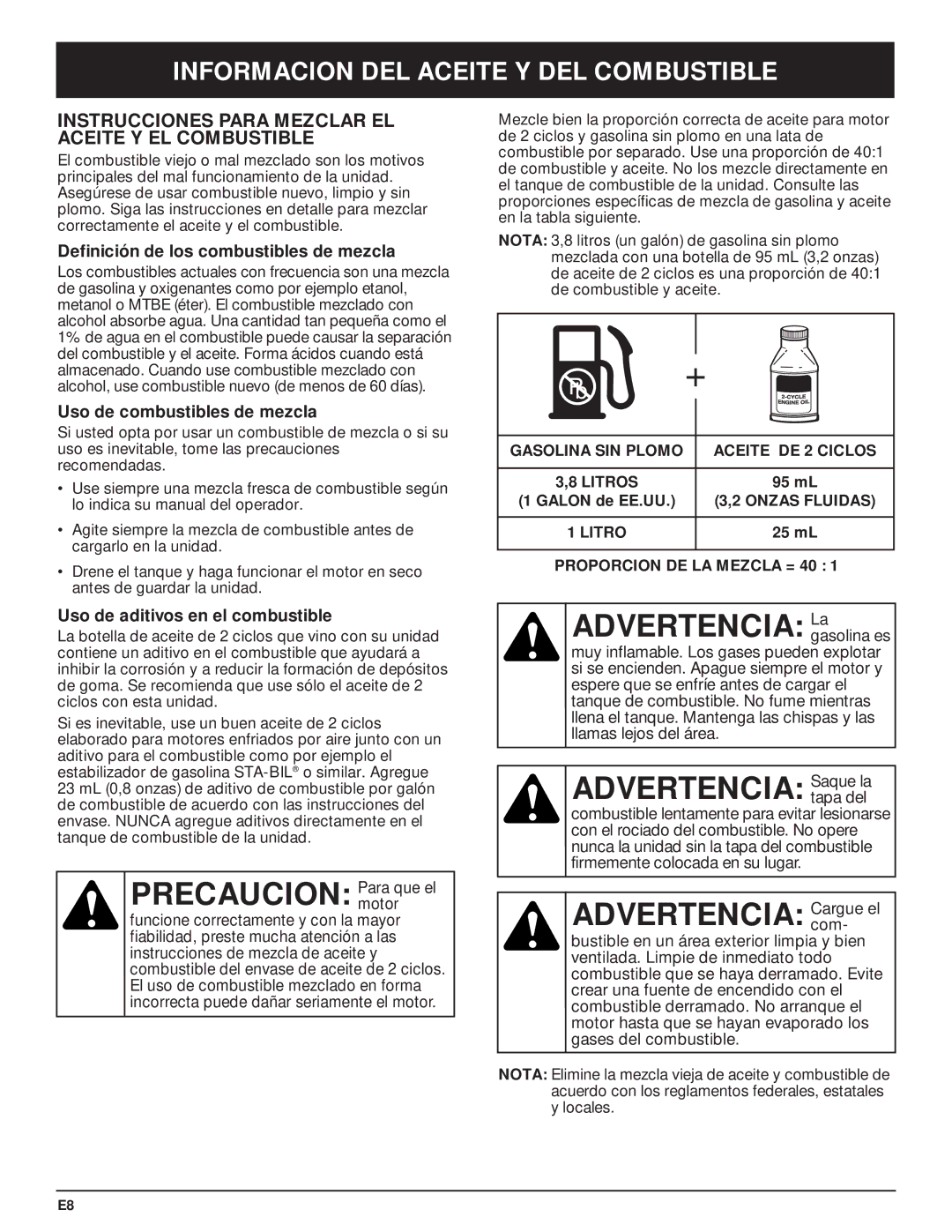 MTD MT700 manual Precaucion Para que el, Advertencia Lagasolina es, Advertencia Saque la, Advertencia Cargue el 