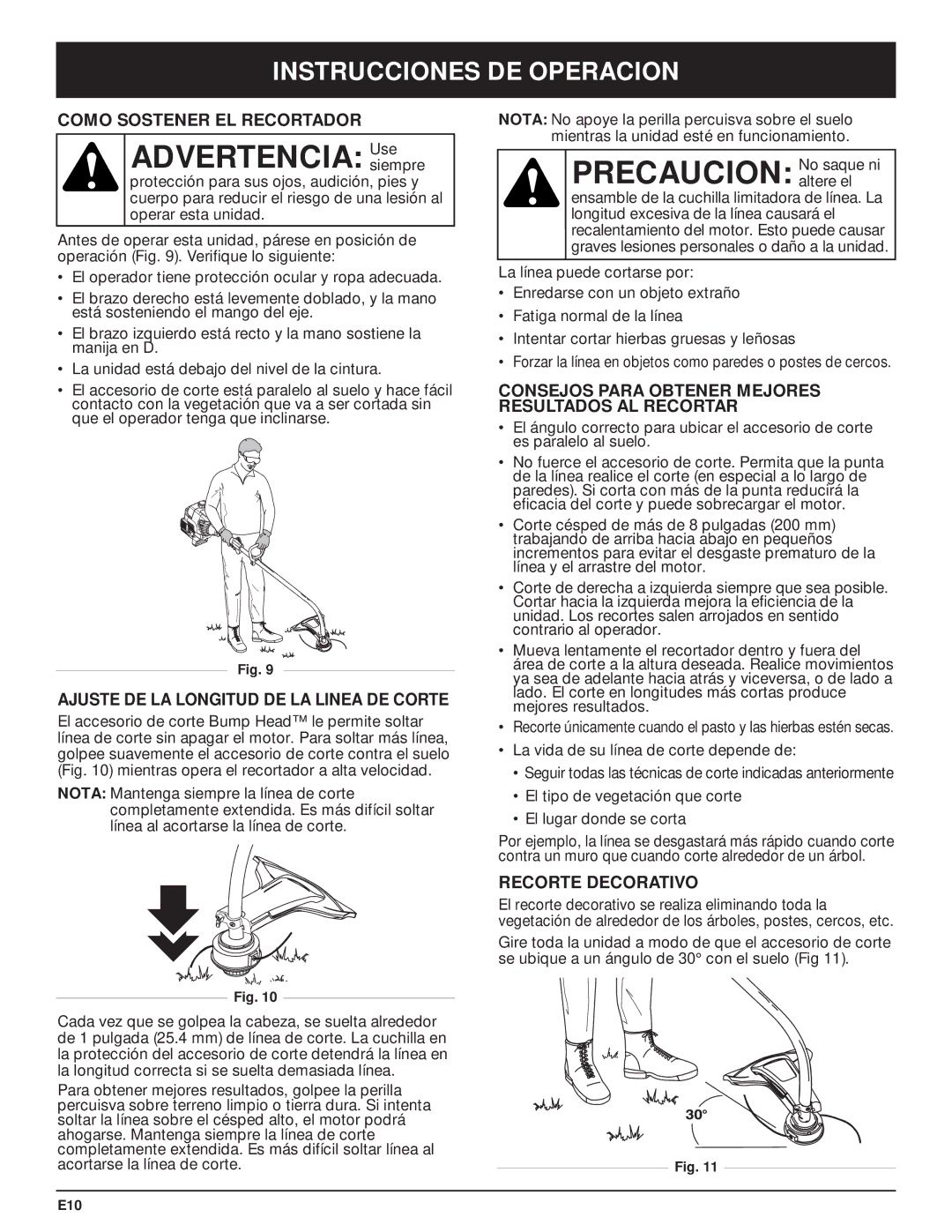 MTD MT700 manual Advertencia Usesiempre, Instrucciones DE Operacion, Como Sostener EL Recortador, Recorte Decorativo 