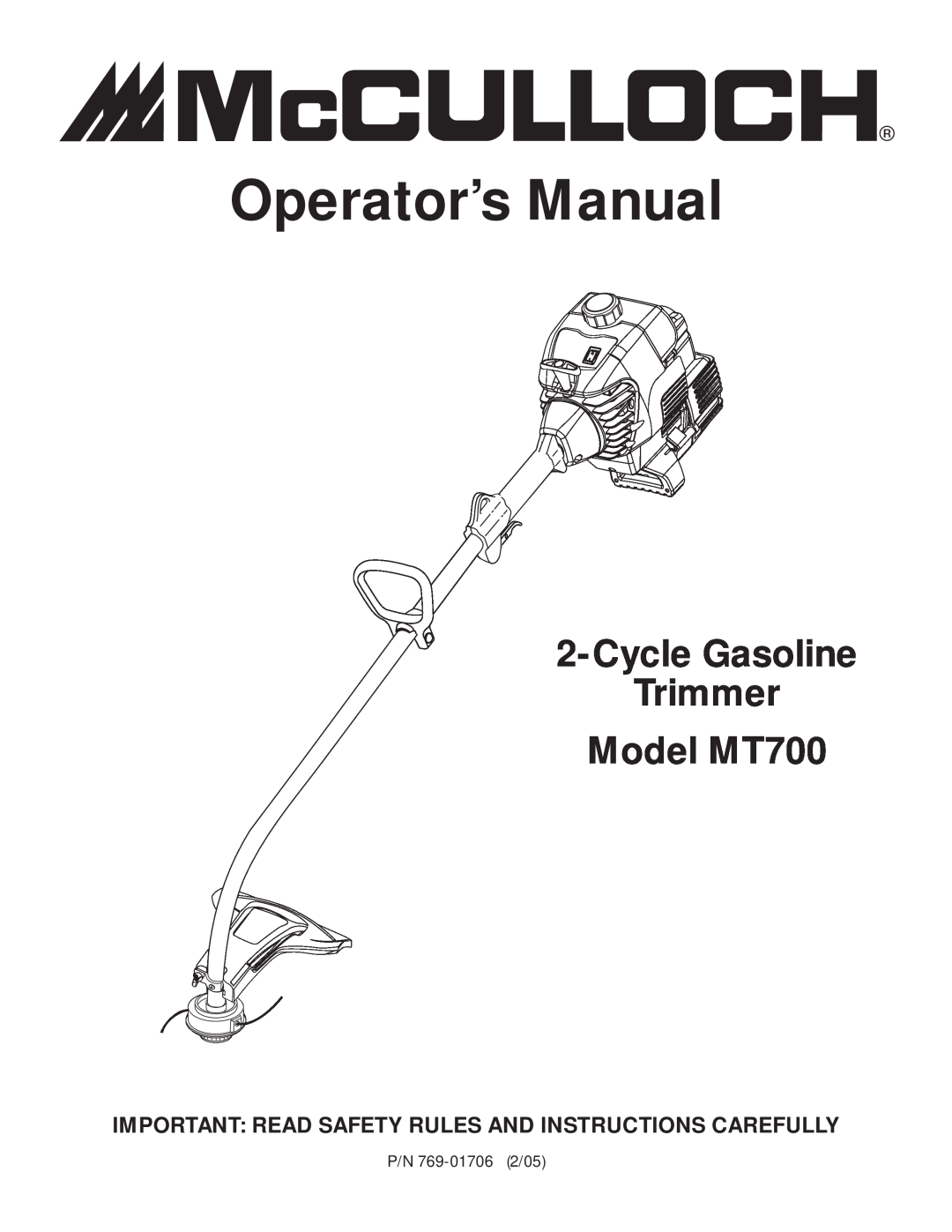 MTD manual Operator’s Manual, Cycle Gasoline Trimmer Model MT700 