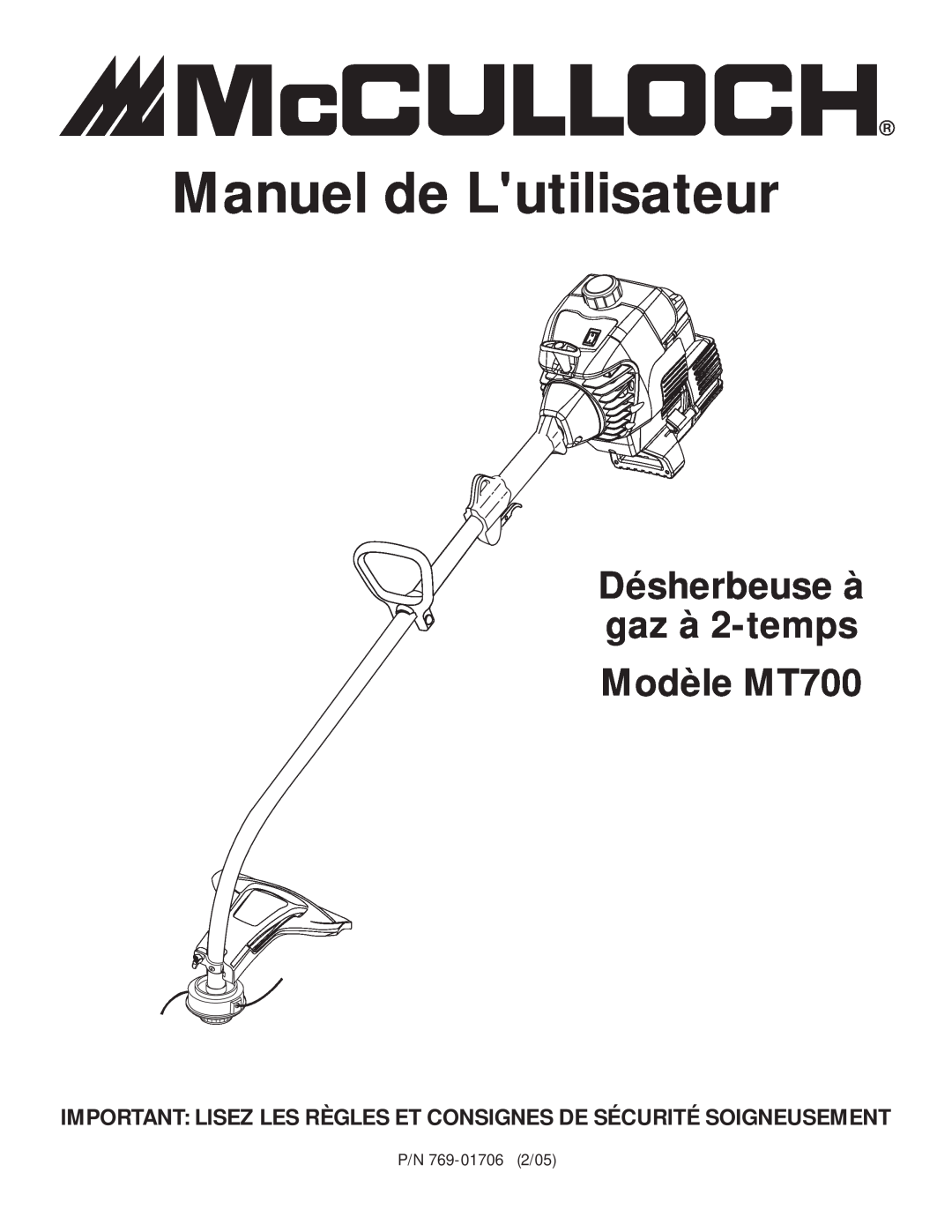 MTD manual Manuel de Lutilisateur, Désherbeuse à gaz à 2-temps Modèle MT700 