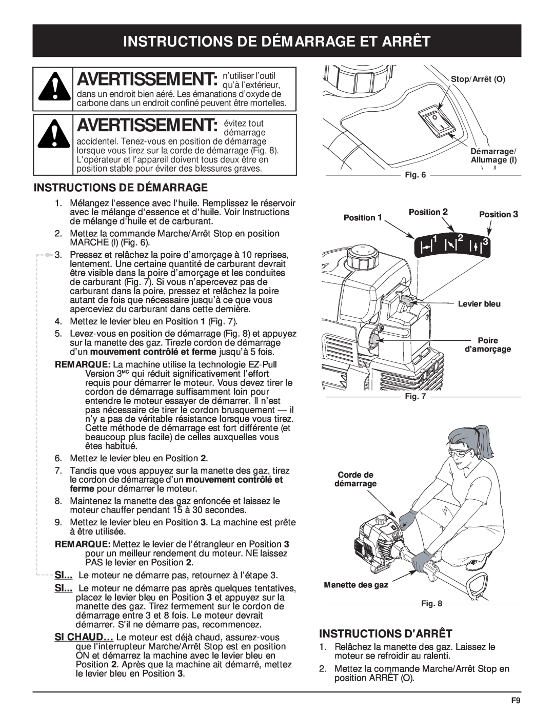 MTD MT700 manual AVERTISSEMENT évitez tout, Instructions De Démarrage Et Arrêt, Instructions Darrêt 