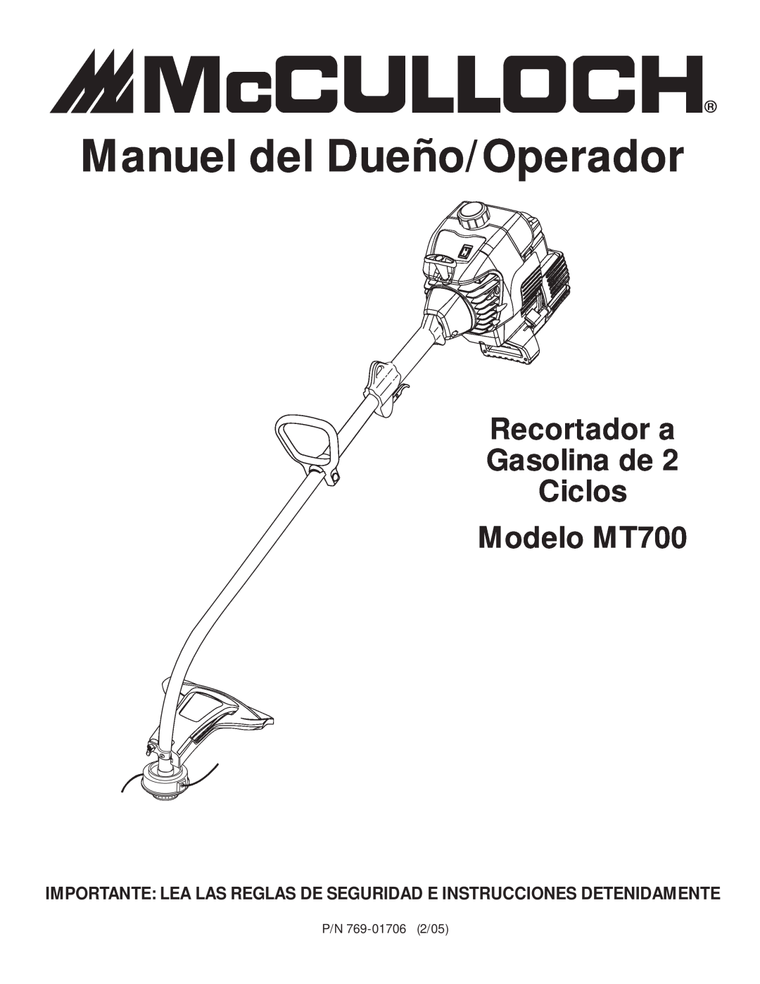 MTD manual Manuel del Dueño/Operador, Recortador a Gasolina de Ciclos Modelo MT700 