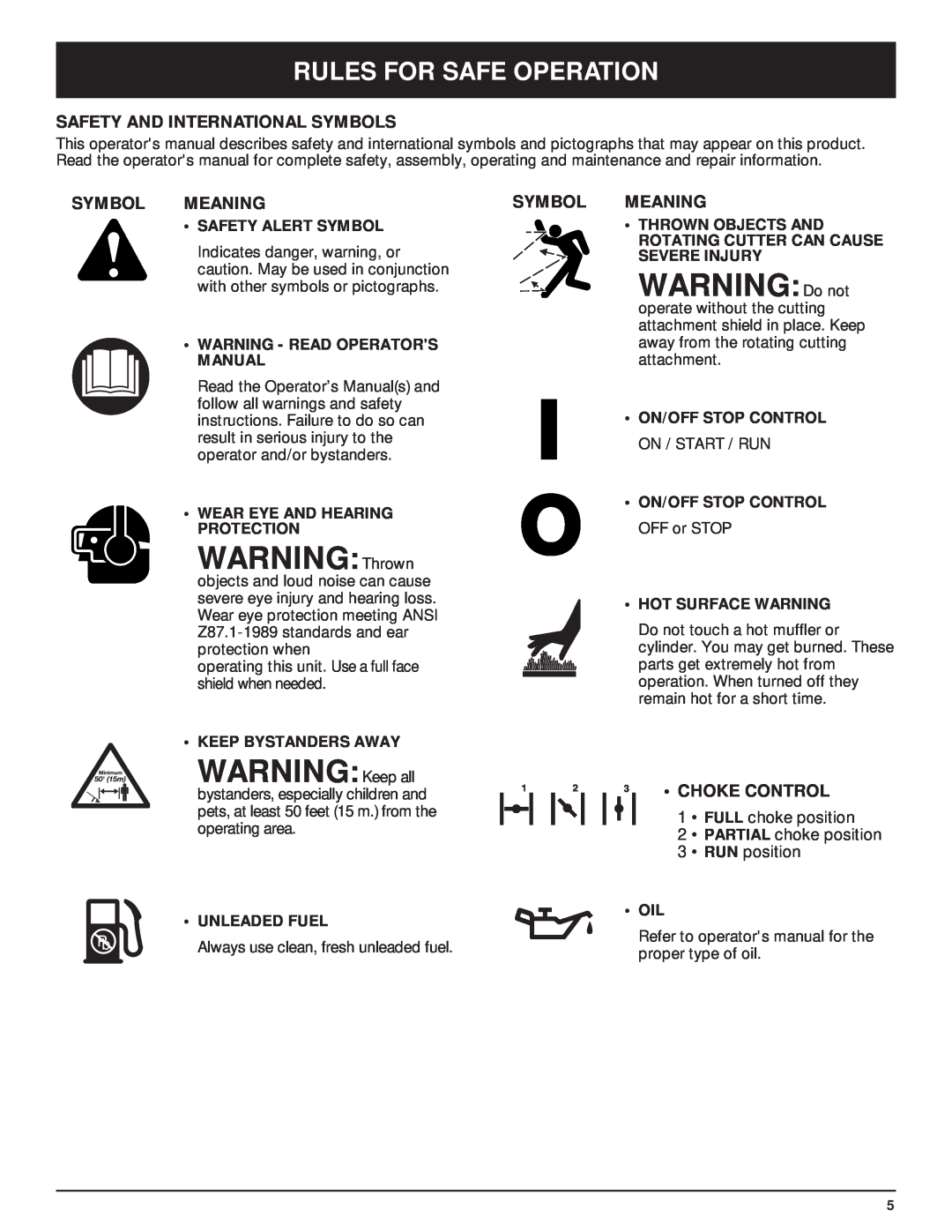 MTD MT700 manual WARNING Thrown, WARNING Keep all, WARNING Do not, Safety And International Symbols, Symbol Meaning 